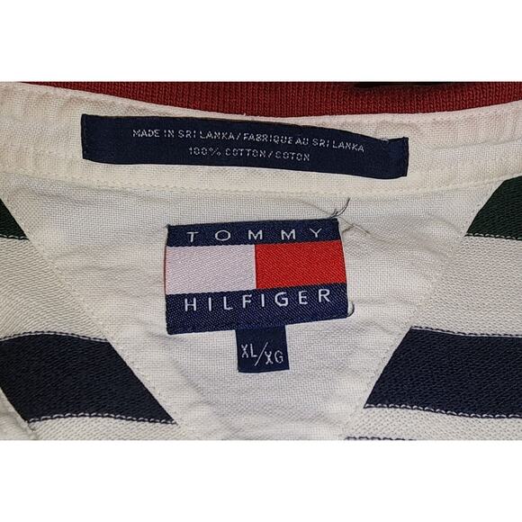 Vintage Tommy Hilfiger Polo Shirt Adult XL Multicoloured Striped Logo 1990s - Picture 10 of 11